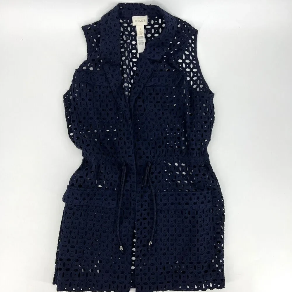 Chico's Navy Eyelet Swim Cover-Up Chico's Size 1 M (8)
